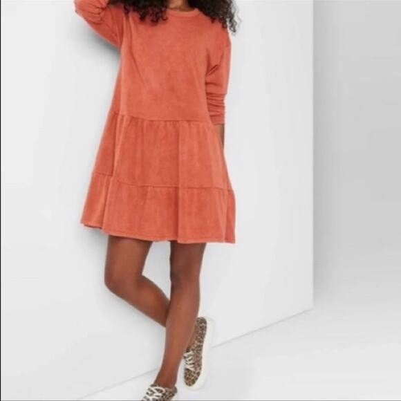 Wild Fable Long Sleeve Knee Length Dress Rust Small - Picture 1 of 5